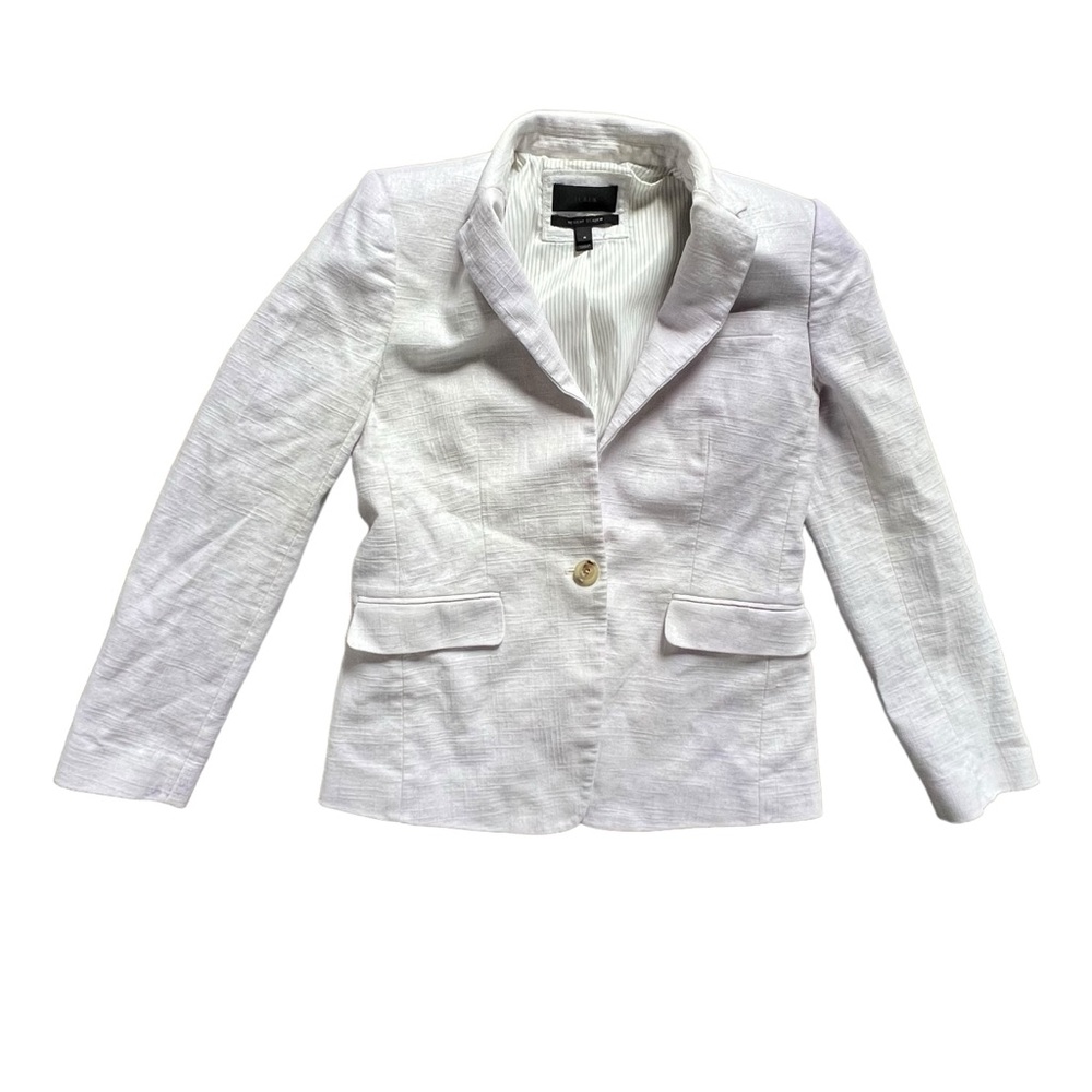 J. Crew Linen Blend Regent Blazer Ivory Purple Metallic Shiny Shimmer size 4